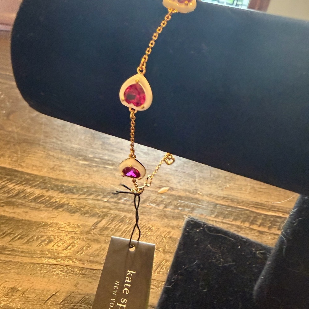kate spade Gold Necklace with Pink Heart Stones